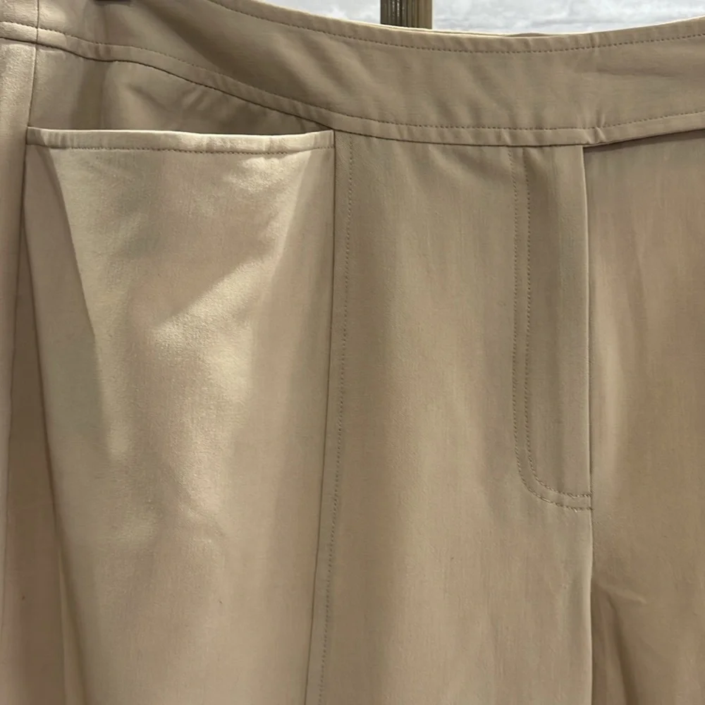 A Line Stretch Tan Flat Front Trousers Pants Seaming Pockets sz. 16W $179 retail - Picture 6 of 10
